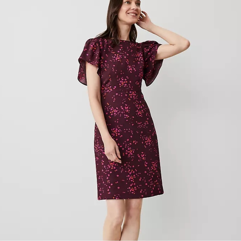Ann Taylor Floral Flare Plum Colored Dress Women’s Size 16 NWT